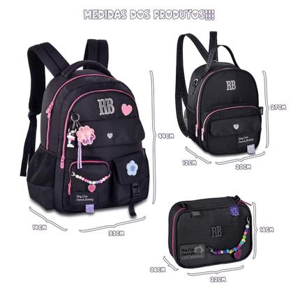 Imagem de Kit Mochila RB Rebecca Bonbon Lancheira Estojo Resistente Notebook Escolar