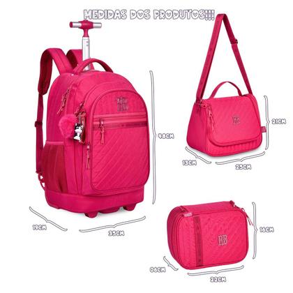 Imagem de Kit Mochila Rb Rebecca Bonbon Lancheira Estojo Rodinha Carrinho Escolar