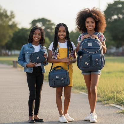 Imagem de Kit Mochila Rebecca Bonbon Costas Lancheira Jeans E Estojo