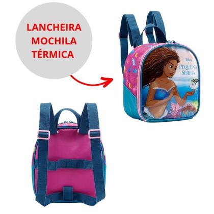 Imagem de Kit Mochila Rodas Lancheira Estojo Pequena Sereia Pink