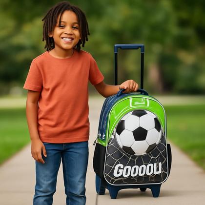 Imagem de Kit Mochila Rodas Lancheira Térmica Estojo Futebol Meninos