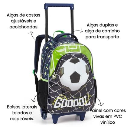 Imagem de Kit Mochila Rodas Lancheira Térmica Estojo Futebol Meninos
