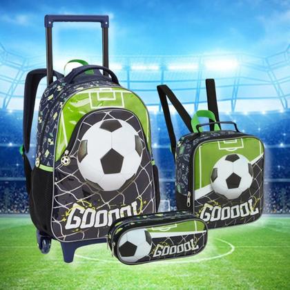 Imagem de Kit Mochila Rodas Lancheira Térmica Estojo Futebol Meninos