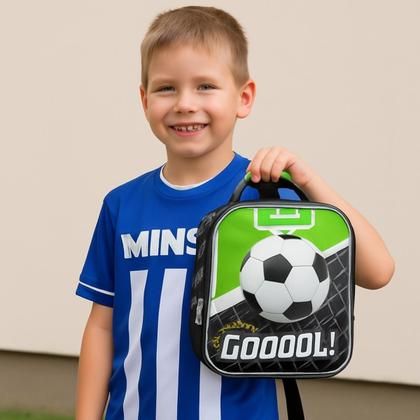 Imagem de Kit Mochila Rodas Lancheira Térmica Estojo Futebol Meninos