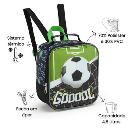Imagem de Kit Mochila Rodas Lancheira Térmica Estojo Futebol Meninos