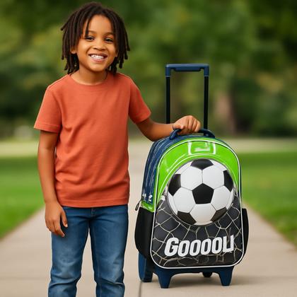 Imagem de Kit Mochila Rodas Lancheira Térmica Estojo Futebol Meninos