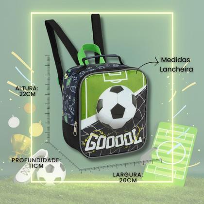 Imagem de Kit Mochila Rodas Lancheira Térmica Estojo Futebol Meninos