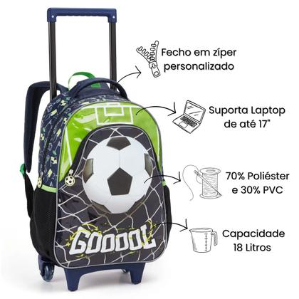 Imagem de Kit Mochila Rodas Lancheira Térmica Estojo Futebol Meninos