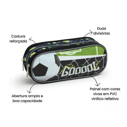 Imagem de Kit Mochila Rodas Lancheira Térmica Estojo Futebol Meninos