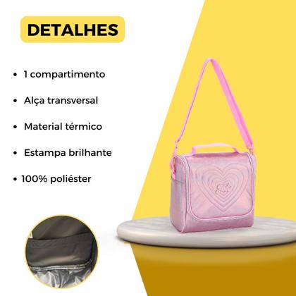 Imagem de Kit Mochila Rodinha 360 Coração Metalizada Escolar Meninas