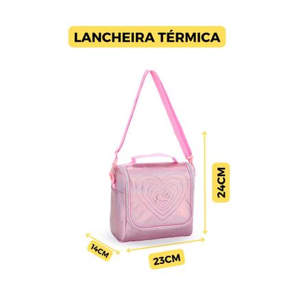 Imagem de Kit Mochila Rodinha 360 Coração Metalizada Escolar Meninas