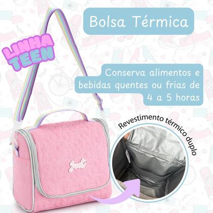 Imagem de Kit Mochila Rodinha 360 Escolar Grande Juvenil com Bolsa térmica e Estojo tipo Box Adolescente Jovem Menina
