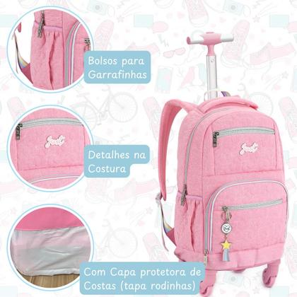 Imagem de Kit Mochila Rodinha 360 Escolar Grande Juvenil com Bolsa térmica e Estojo tipo Box Adolescente Jovem Menina