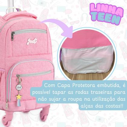 Imagem de Kit Mochila Rodinha 360 Escolar Grande Juvenil com Bolsa térmica e Estojo tipo Box Adolescente Jovem Menina