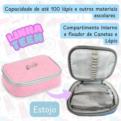Imagem de Kit Mochila Rodinha 360 Escolar Grande Juvenil com Bolsa térmica e Estojo tipo Box Adolescente Jovem Menina