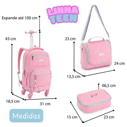 Imagem de Kit Mochila Rodinha 360 Escolar Grande Juvenil com Bolsa térmica e Estojo tipo Box Adolescente Jovem Menina