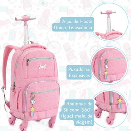 Imagem de Kit Mochila Rodinha 360 Escolar Grande Juvenil com Bolsa térmica e Estojo tipo Box Adolescente Jovem Menina