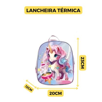 Imagem de Kit Mochila Rodinha 3D Lancheira Estojo Unicórnio Escolar