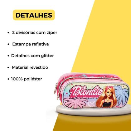 Imagem de Kit Mochila Rodinha Boneca Rosa Com Brilho Meninas Escolar