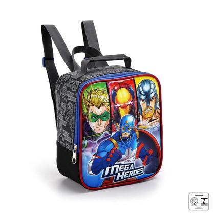 Imagem de Kit Mochila Rodinha Carrinho Mega Heroes Lancheira Estojo Menino