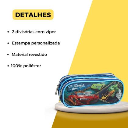 Imagem de Kit Mochila Rodinha Carros Lancheira Estojo Meninos Escolar