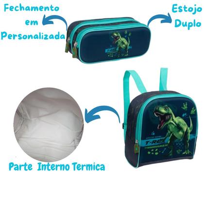 Imagem de Kit Mochila Rodinha Dinossauro 3d Estojo E Lancheira Garrafa