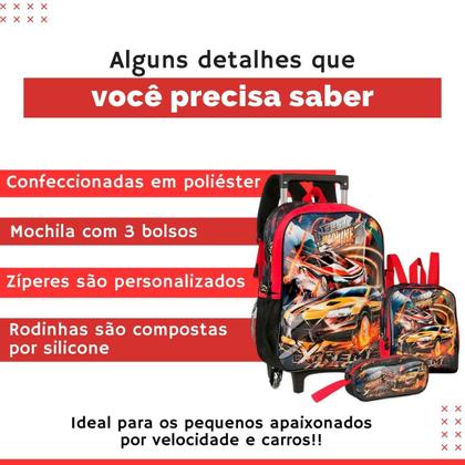 Imagem de Kit Mochila Rodinha + Estojo E Lancheira Fast Machine - Clio