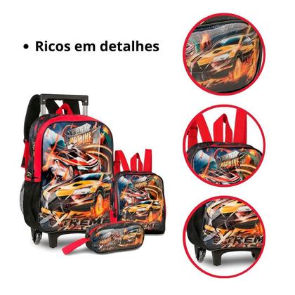 Imagem de Kit Mochila Rodinha + Estojo E Lancheira Fast Machine - Clio