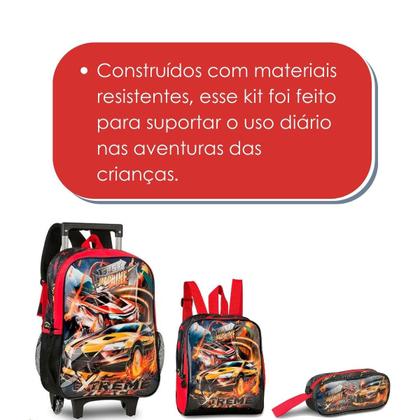 Imagem de Kit Mochila Rodinha + Estojo E Lancheira Fast Machine - Clio