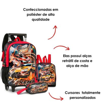 Imagem de Kit Mochila Rodinha + Estojo E Lancheira Fast Machine - Clio