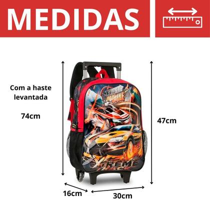 Imagem de Kit Mochila Rodinha + Estojo E Lancheira Fast Machine - Clio