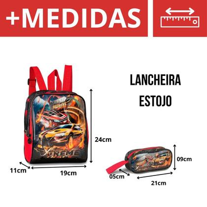 Imagem de Kit Mochila Rodinha + Estojo E Lancheira Fast Machine - Clio