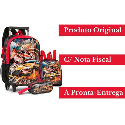 Imagem de Kit Mochila Rodinha + Estojo E Lancheira Fast Machine - Clio