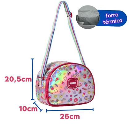 Imagem de Kit Mochila Rodinha Feminina Escolar Holográfica com Lancheira e Estojo - CLIO STYLE