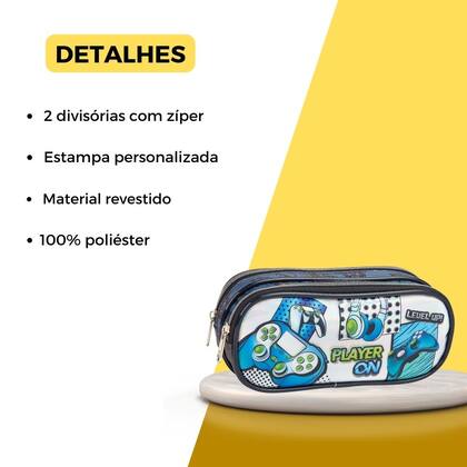 Imagem de Kit Mochila Rodinha Gamer Player On Meninos Escolar Jogos