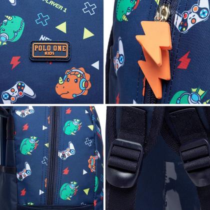 Imagem de Kit Mochila Rodinha Infantil Dino Polo One Estojo Escolar Lancheira Térmica Resistente