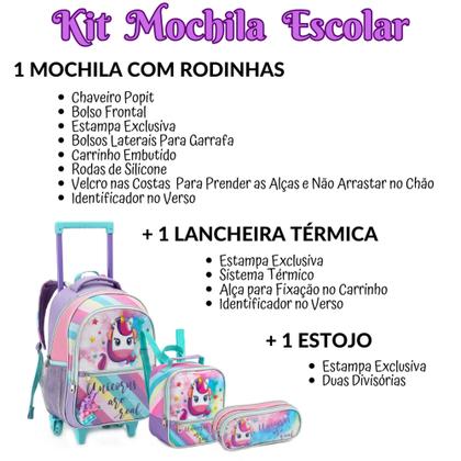 Imagem de Kit Mochila Rodinha Infantil Feminino Grande Menina C/ Alça