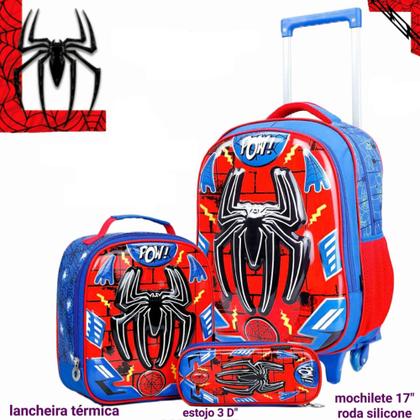Imagem de Kit Mochila Rodinha Infantil Menino 3 Peças Homem Aranha Escolar