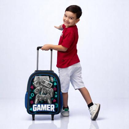 Imagem de Kit Mochila Rodinha Infantil Menino Escolar + Lancheira Térmica + Estojo - Gamer
