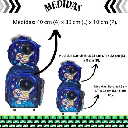Imagem de Kit Mochila Rodinha Infantil  Menino Lancheira Térmica Estojo Organizador