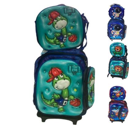 Imagem de Kit Mochila Rodinha Infantil  Menino Lancheira Térmica Estojo Organizador