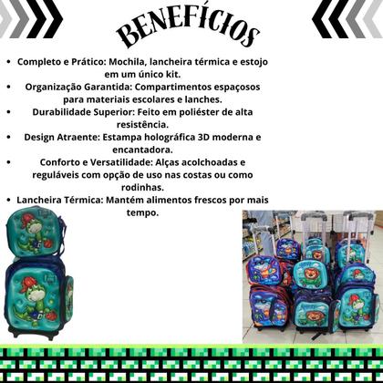Imagem de Kit Mochila Rodinha Infantil  Menino Lancheira Térmica Estojo Organizador