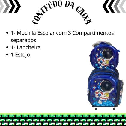 Imagem de Kit Mochila Rodinha Infantil  Menino Lancheira Térmica Estojo Organizador