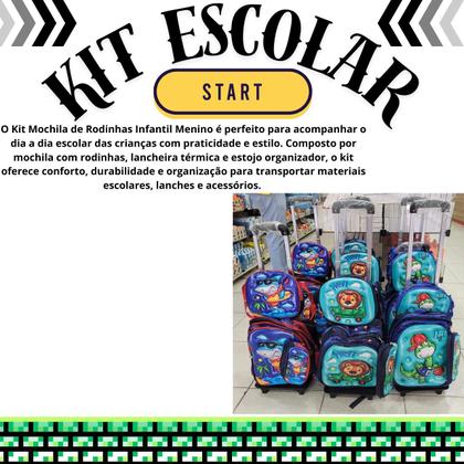 Imagem de Kit Mochila Rodinha Infantil  Menino Lancheira Térmica Estojo Organizador
