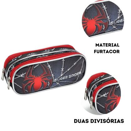 Imagem de Kit Mochila Rodinha, Lancheira E Estojo Spider Dark Aranha