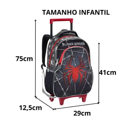 Imagem de Kit Mochila Rodinha, Lancheira E Estojo Spider Dark Aranha