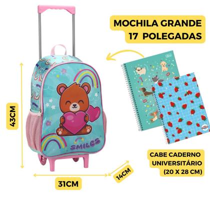 Imagem de Kit Mochila Rodinha Lancheira Estojo Animais Bichinhos