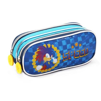 Imagem de Kit Mochila Rodinha Lancheira Estojo Escolar Infantil Menino Sonic Denlex