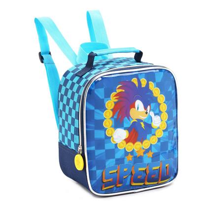 Imagem de Kit Mochila Rodinha Lancheira Estojo Escolar Infantil Menino Sonic Denlex