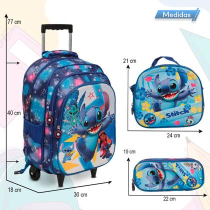 Imagem de Kit Mochila Rodinha Lancheira Estojo Infantil Stitch 3D